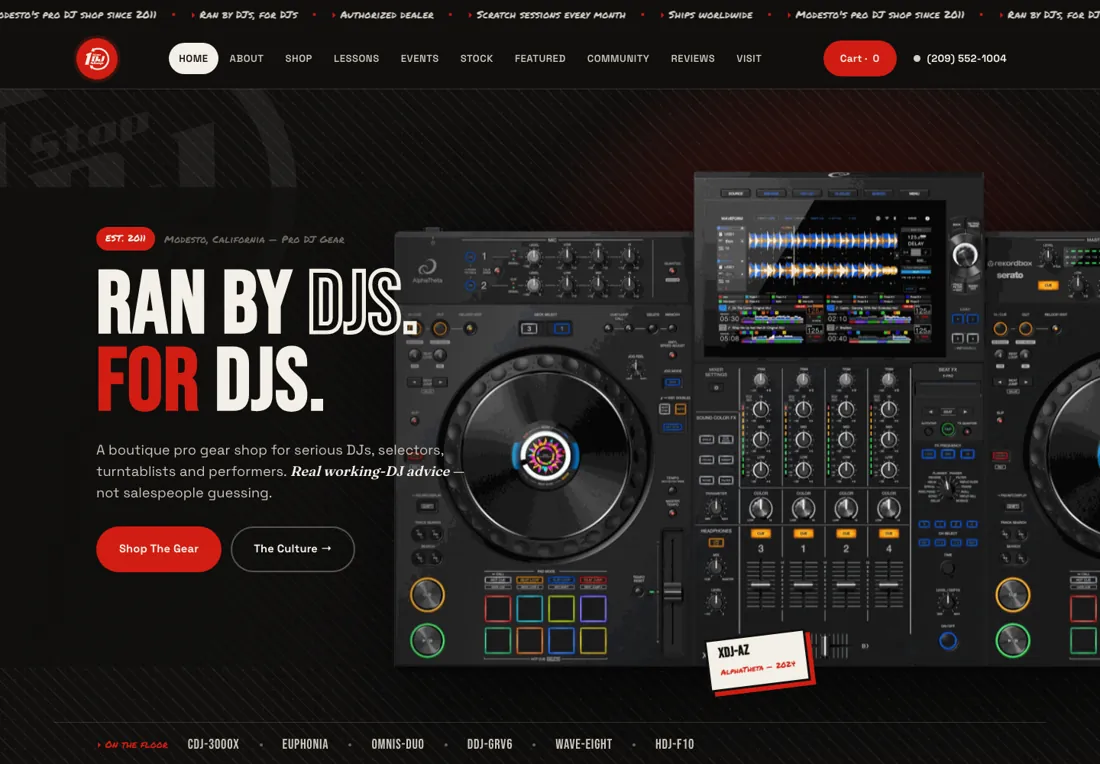 1 Stop DJ Shop website homepage — 'Ran by DJs. For DJs.'
